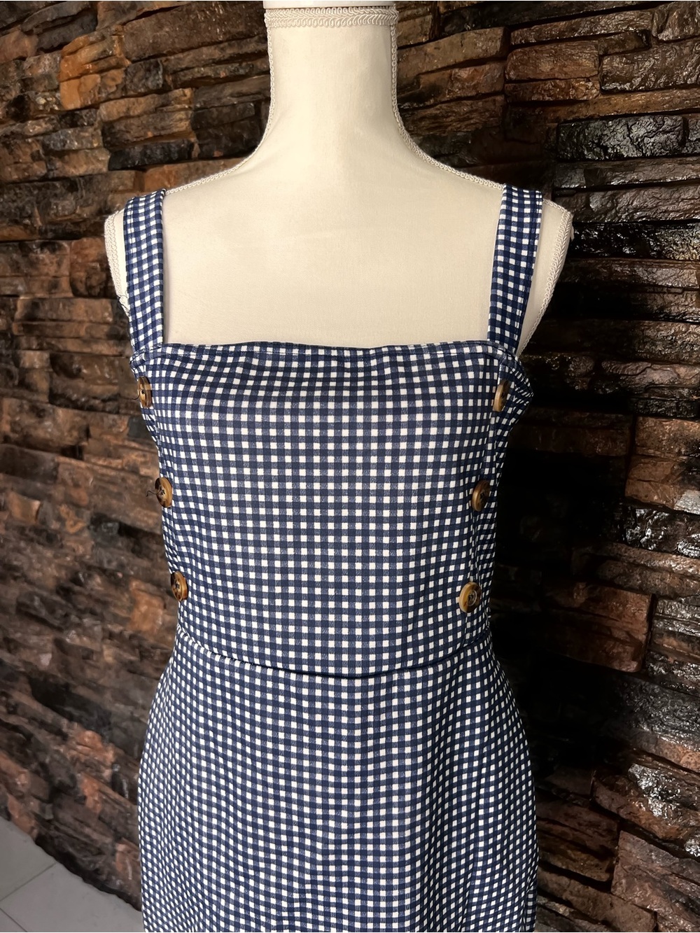 PrettyLittleThing Navy and White Gingham Mini Sundress - Picture 7 of 14